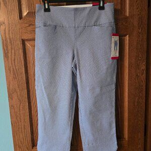 S.C.& Co 360 Tummy Control Pull-On Capri Pants Blue Geo Size 8 NWT
